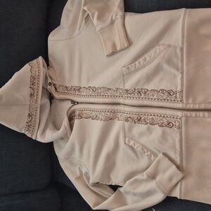 Eddie Bauer Cream Sherpa Lined Hoodie With Decorative Embroidery
